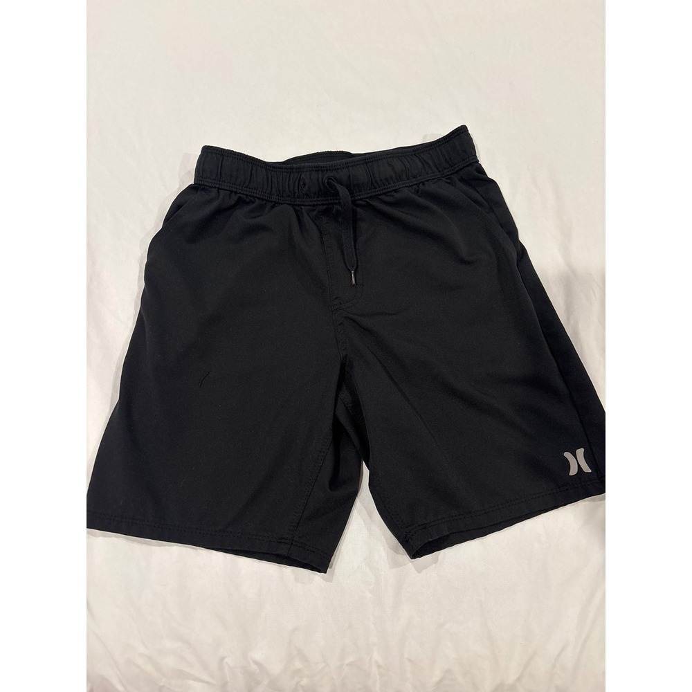 Hurley Boys Black Board Shorts Swim Trunks Size 10/12 Elastic Waist 7824-023